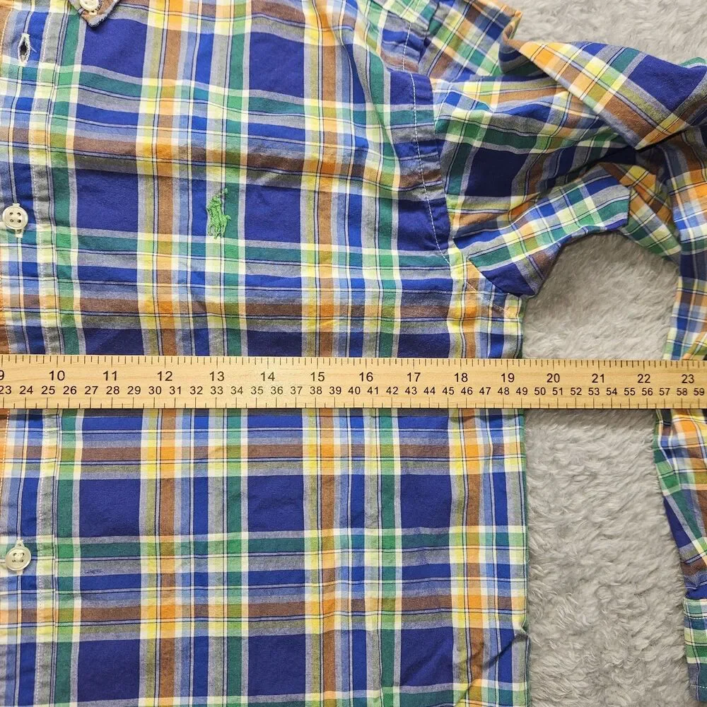 Ralph Lauren Boys Blue Orange Plaid Shirt Size 16/18 Button Down Longsleeve Prep